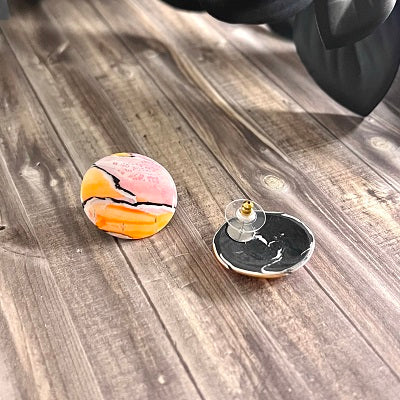 Large stud earrings orange pink