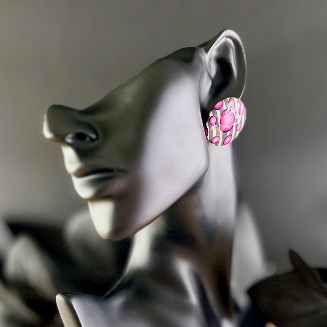 Large stud earrings pink bubbles
