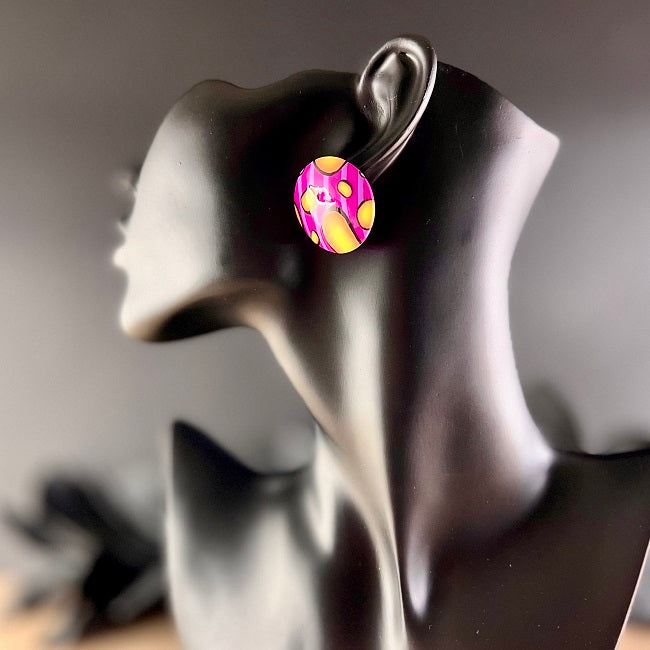 Large stud earrings pink orange bubbles
