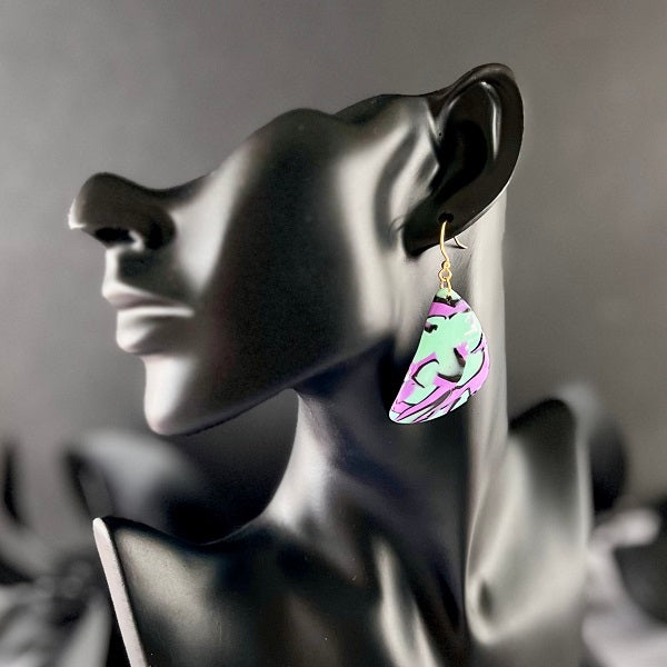 Large triangle earrings blue purple abstract