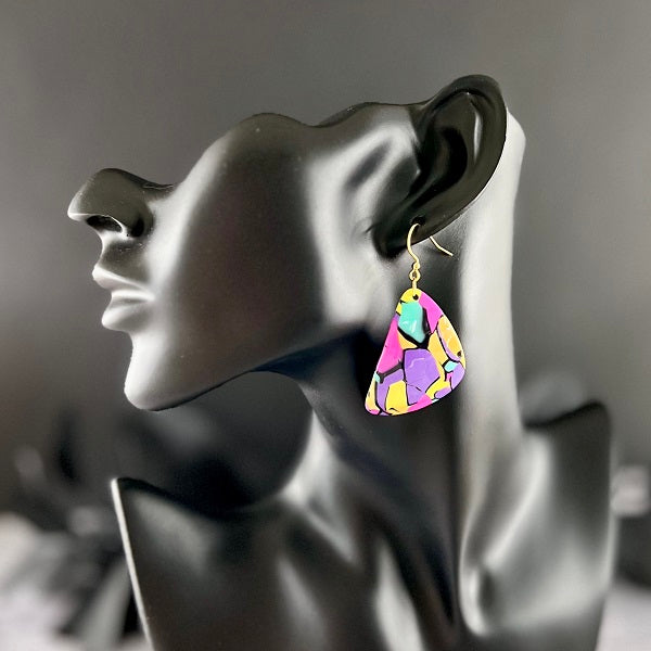 Large triangle earrings bright abstract
