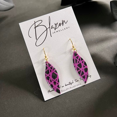Medium leaf earrings navy pink