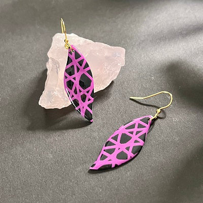Medium leaf earrings navy pink