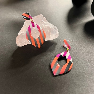 Medium teardrop earrings pink stripes
