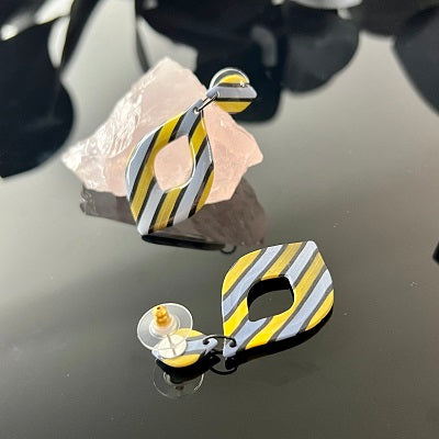 Medium teardrop earrings yellow blue stripes
