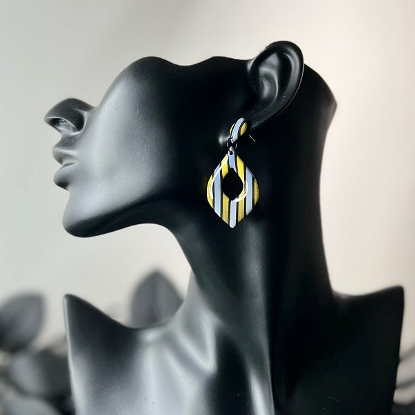 Medium teardrop earrings yellow blue stripes