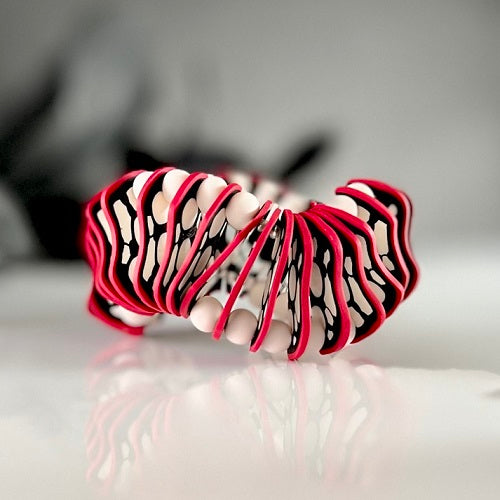 Red black white wavy bracelet handmade