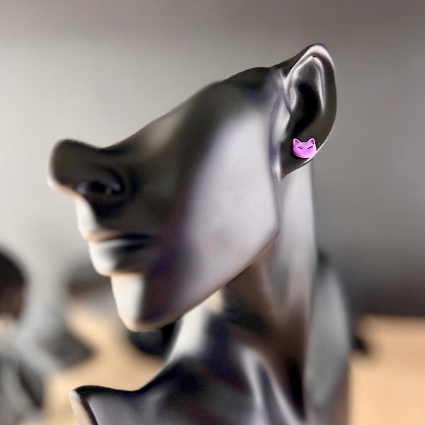 Small cat stud earrings purple