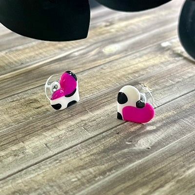 Small stud earrings pink polka dot