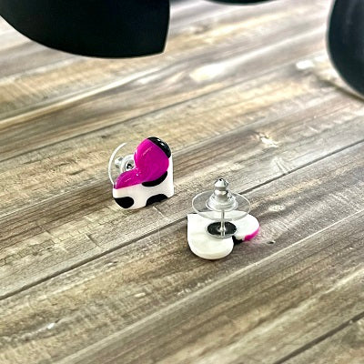 Small stud earrings pink polka dot