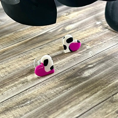 Small stud earrings pink polka dot