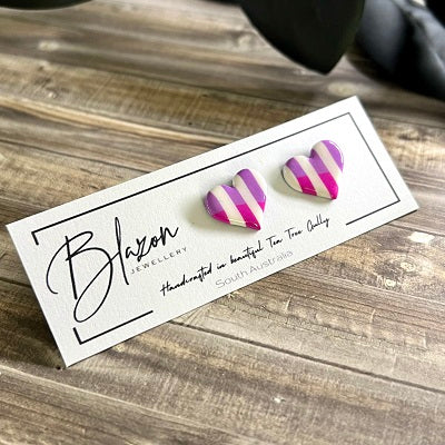 Small stud earrings pink stripes