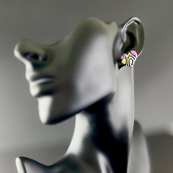 Small stud earrings pink green swirl