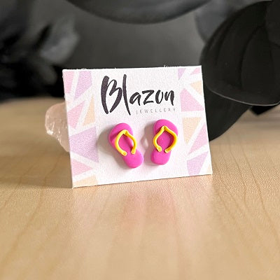 Stud earrings thongs flip flops pink