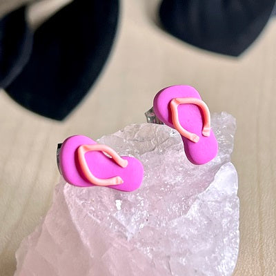 Stud earrings thongs flip flops pink