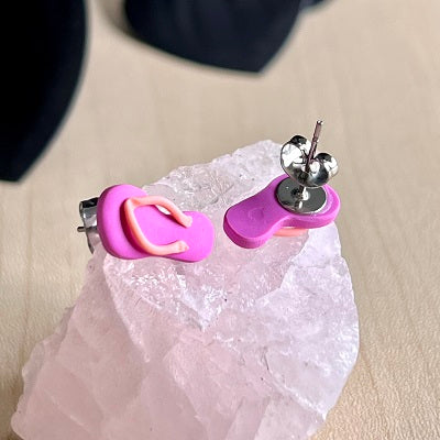 Stud earrings thongs flip flops pink