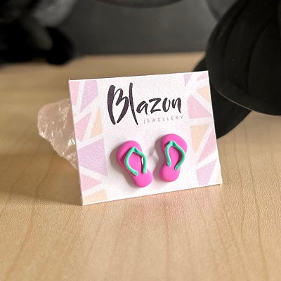 Stud earrings thongs flip flops pink