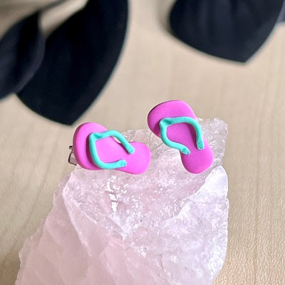 Stud earrings thongs flip flops pink