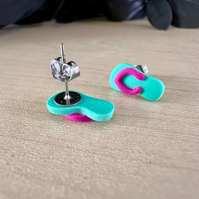 stud earrings thongs blue green