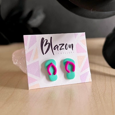 stud earrings thongs blue green