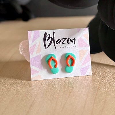 stud earrings thongs blue green