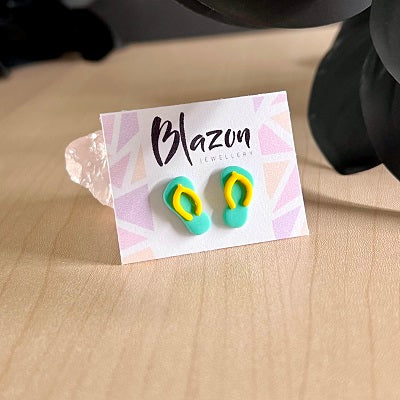 stud earrings thongs blue green