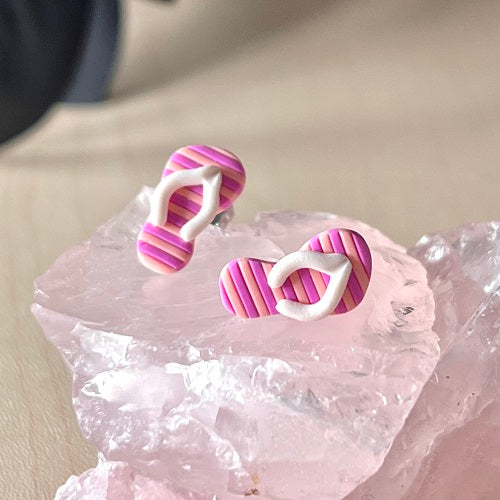 Thongs stud earrings pink peach stripes