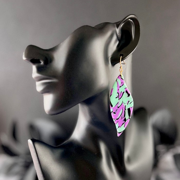 XL Leaf earrings blue purple abstract