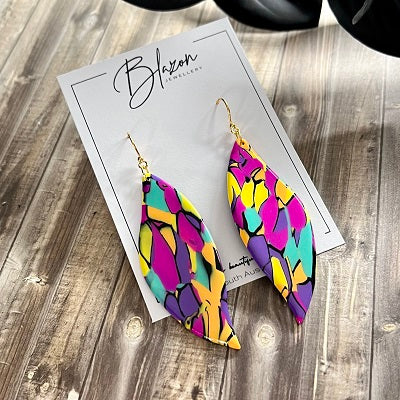 XL leaf earrings bright abstract