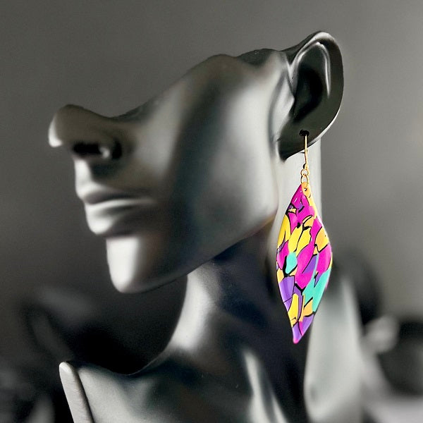XL leaf earrings bright abstract