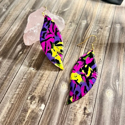 XL leaf earrings pink purple abstract