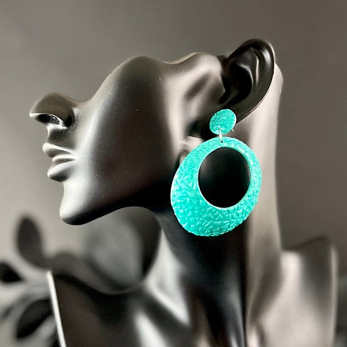 X large green shiny hoop earrings