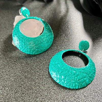 X large green shiny hoop earrings