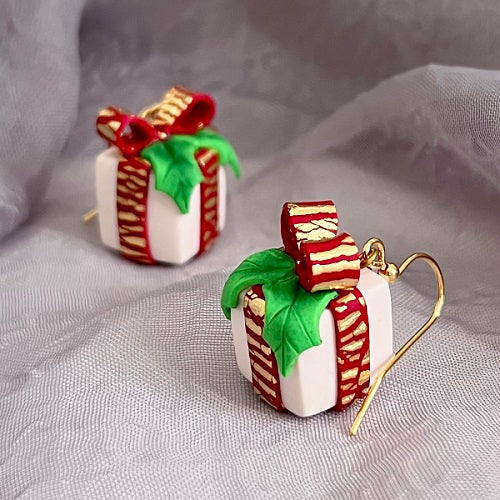 Christmas present novelty dangle earrings white