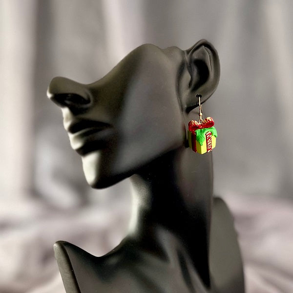 Christmas present novelty dangle earrings 