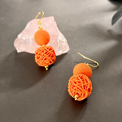 Yarn ball earrings orange