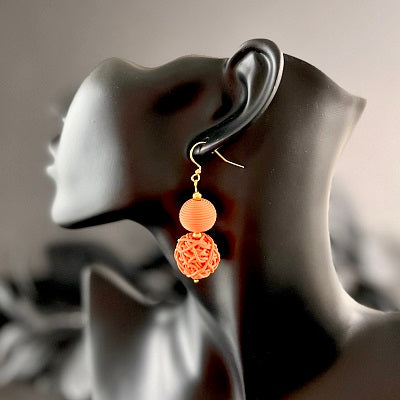 Yarn ball earrings orange