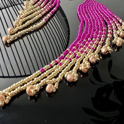 beaded fringe earrings pink gold