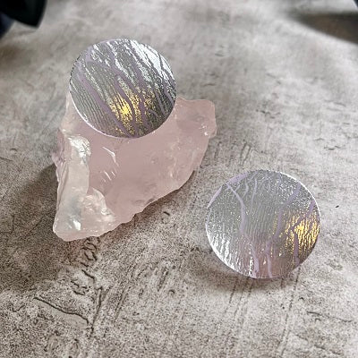 Large stud earrings lavender silver foil