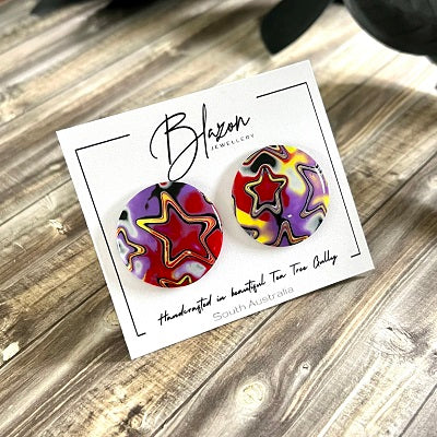 big stud earrings red yellow purple