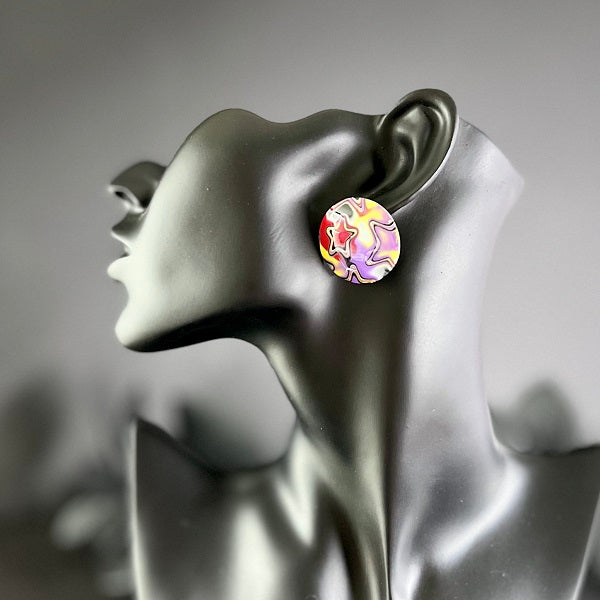 big stud earrings red yellow purple