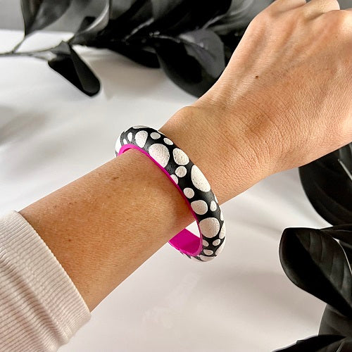 hot pink Black and white spots chunky bangles 