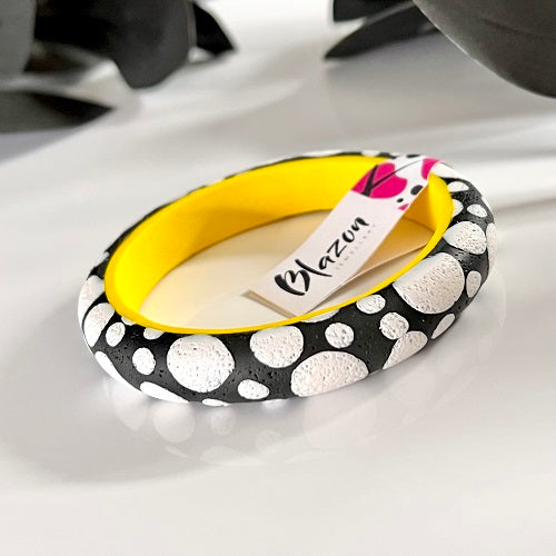 yellow Black and white spots chunky bangles 