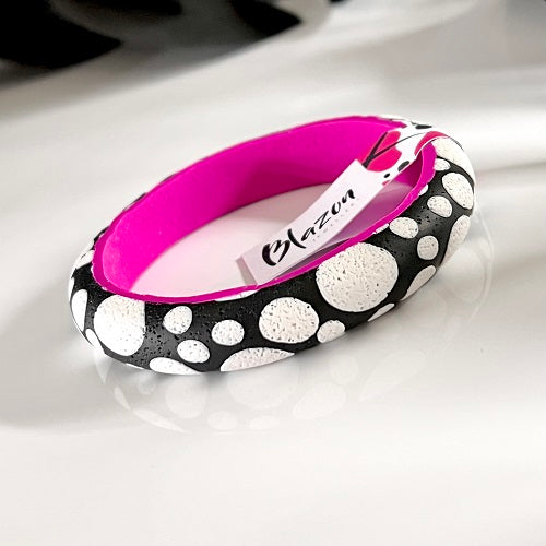 hot pink Black and white spots chunky bangles 