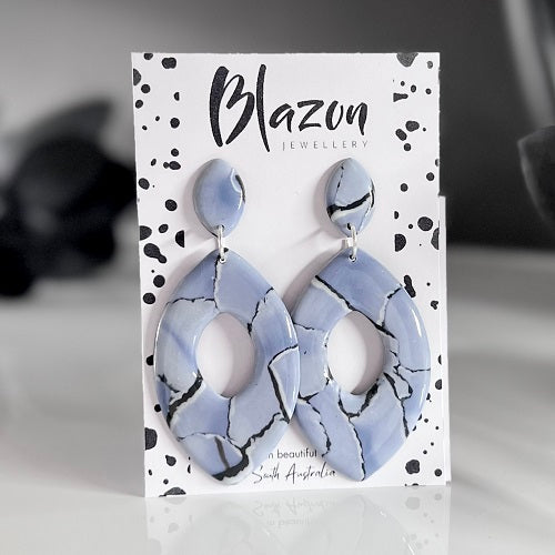 Large almonds, denim blue cracked, handmade earrings