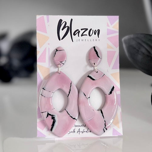 Large almonds, soft pink cracked, handmade earrings