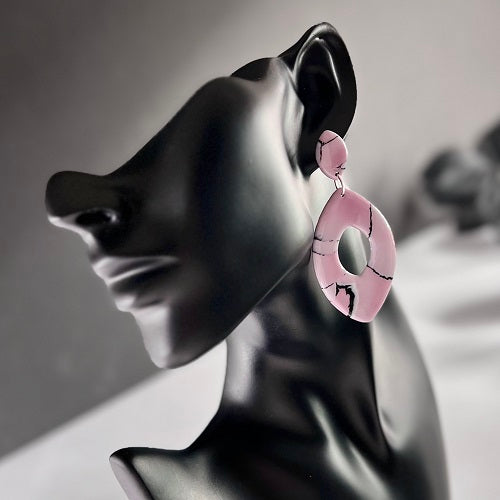 Large almonds, soft pink cracked, handmade earrings