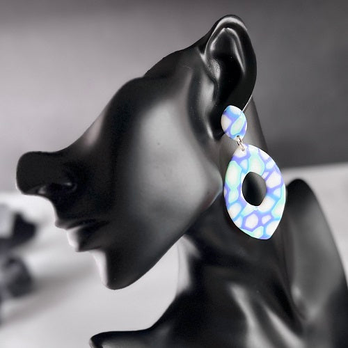 Large almonds, blue green purple abstract, handmade earrings