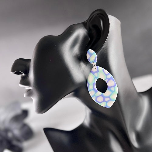 Large almonds, blue green purple abstract, handmade earrings