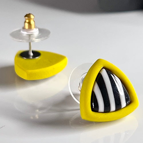 cute stud earrings black and white stripe close up
